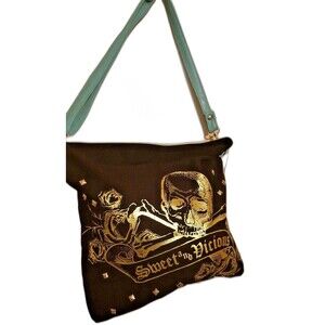 Loop Black Canvas SWEET and VICIOUS HOBO w/Skull and Roses Shoulder bag New